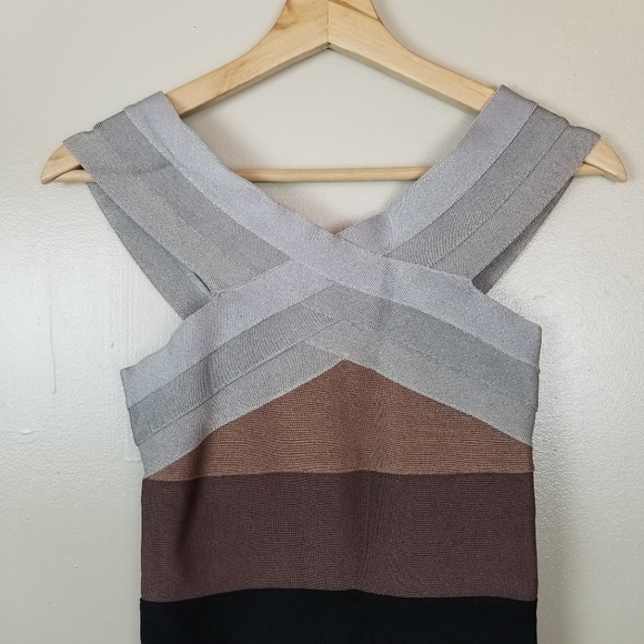 HERVE LEGER Multicolored Striped Bandage Dress Criss Cross Halter Neck US S - Picture 2 of 13